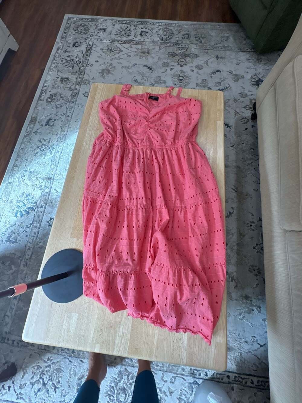Lane Bryant Womens Coral Embroidered Eyelet Stretch Lined Tiered Midi Dress 14